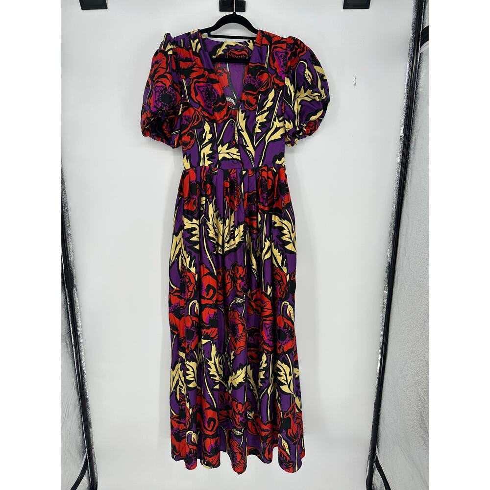 LA DoubleJ Purple Maxi Dress with Red Floral Print and Yellow Leaves - Picture 2 of 8